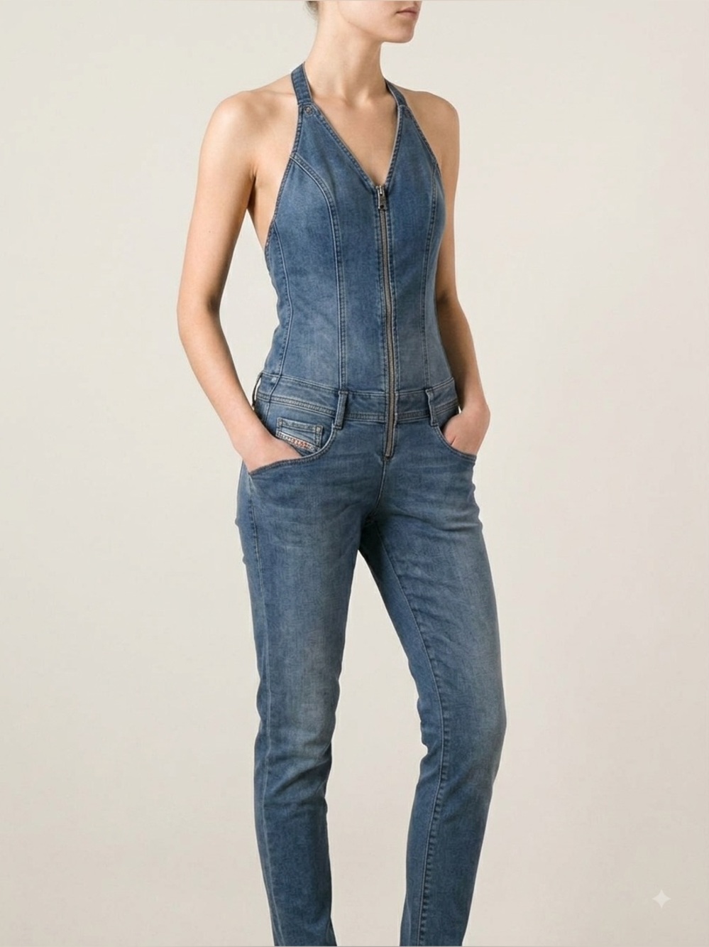 DIESEL Vintage De-Chatty Open Back Denim Jumpsuit